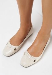 Beżowe Balerinki Achedeia. Brązowe balerinki damskie Born2be, z aplikacjami, ze skóry, eleganckie, bez obcasa, na płaskiej podeszwie, bez zapięcia. Za 59.99 zł.