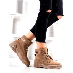 Yes Mile Wiązane Botki Fashion brązowe. Brązowe botki damskie Yes Mile, bez wzorów, z materiału, bez obcasa, bez zapięcia. Za 106.71 zł.
