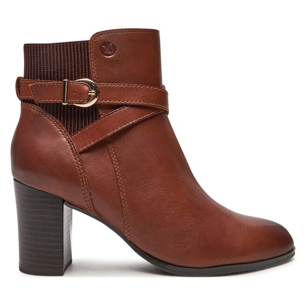 Botki Caprice. Brązowe botki damskie Caprice, bez wzorów, bez obcasa, na słupku, bez zapięcia. Za 509.99 zł.