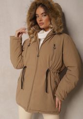 Ciemnobeżowa Zimowa Kurtka Parka Ozdobiona Futerkiem Sianila. Brązowe kurtki damskie Renee, na zimę, l, z aplikacjami, z jeansu, bez kaptura. Za 289.99 zł.