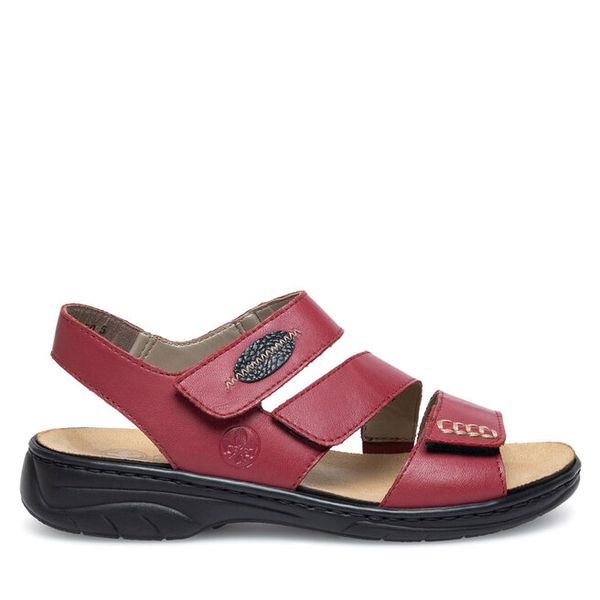 Sandały Rieker. Czerwone sandały damskie Rieker, bez wzorów, bez obcasa, na płaskiej podeszwie, bez zapięcia. Za 319.99 zł.