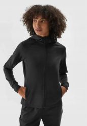 Bluza treningowa damska sportowa rozpinana szybkoschnąca. Czarne bluzy damskie 4F, l, bez wzorów, z elastanu, sportowe, bez ramiączek, bez kaptura. Za 239.99 zł.
