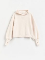 Bluza z kapturem - złamana biel. Bluzy damskie Reserved, l, bez wzorów, z dzianiny, bez ramiączek, z kapturem. Za 139.99 zł.