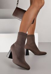 Brązowe Botki Vices na Słupku ze Skarpetową Cholewką Adanelle. Brązowe botki damskie Renee, bez wzorów, eleganckie, bez obcasa, na obcasie, bez zapięcia. Za 129.99 zł.