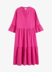 Sukienka midi z miękkiego muślinu. Czarne sukienki damskie bonprix, bez wzorów, bez kołnierzyka, bez ramiączek, midi, oversize. Za 129.99 zł.