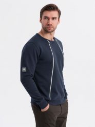 Bluza męska z ozdobnymi zamkami z przodu granatowa V2 OM-SSNZ-0187 L. Bluzy męskie Ombre, l, bez wzorów, bez ramiączek, bez kaptura. Za 287.44 zł.