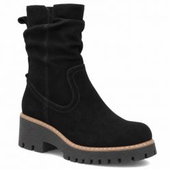 Skórzane botki damskie marszczone czarne Filippo DBT6402. Czarne botki damskie Filippo, bez wzorów, ze skóry, bez obcasa, bez zapięcia. Za 259.99 zł.