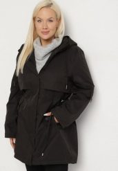 Czarna Kurtka Typu Parka z Kapturem i Podpinanymi Rękawami Falunea. Czarne parki damskie Born2be, plus size, bez wzorów, z jeansu, plus size, z kapturem. Za 229.99 zł.