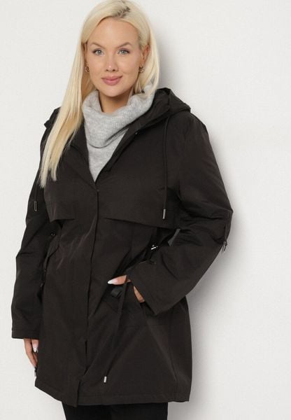 Czarna Kurtka Typu Parka z Kapturem i Podpinanymi Rękawami Falunea. Czarne parki damskie Born2be, plus size, bez wzorów, z jeansu, plus size, z kapturem. Za 229.99 zł.