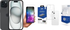 Smartfon Apple iPhone 15 256GB Black (MTP63) + FlexibleGlass + Etui MagCase. Czarne smartfony Apple. Za 3,634.00 zł.