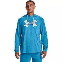 Bluza męska Under Armour Rival Terry Logo Hoodie. Niebieskie bluzy męskie Under Armour, m, bez wzorów, bez kaptura. Za 139.99 zł.