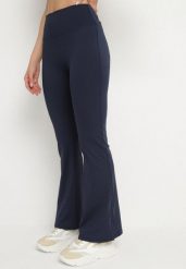 Granatowe Legginsy Typu Dzwony z Wysokim Stanem Orralise. Niebieskie legginsy damskie Born2be, bez wzorów, z jeansu. Za 59.99 zł.