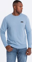 Ombre Nierozpinana męska dresowa bluza z metalowym pinem błękitna V3 OM-SSNZ-0136 M. Niebieskie bluzy męskie Ombre, m, bez wzorów, z dresówki, bez ramiączek, bez kaptura. Za 139.99 zł.