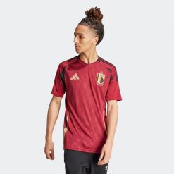 Koszulka piłkarska drużyny Belgii ADIDAS domowa. Czerwone bluzki damskie Adidas, l, bez wzorów, sportowe, bez kołnierzyka, bez ramiączek. Za 349.99 zł.