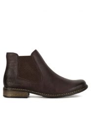 Rieker Botki Z4994-26 Brązowy. Brązowe botki damskie Rieker, bez wzorów, z materiału, bez obcasa, na płaskiej podeszwie, bez zapięcia. Za 329.99 zł.