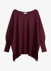 Sweter-peleryna z falistym brzegiem. Czerwone swetry nierozpinane damskie bonprix, bez wzorów, bez kołnierzyka, bez ramiączek. Za 134.99 zł.