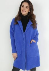 Granatowy Płaszcz z Bawełną Oversize Klepheia. Niebieskie płaszcze damskie Born2be, bez wzorów, z bawełny, bez kołnierzyka, bez kaptura. Za 169.99 zł.