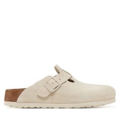 Klapki Birkenstock. Białe klapki damskie Birkenstock, bez wzorów, bez obcasa, bez zapięcia. Za 719.99 zł.