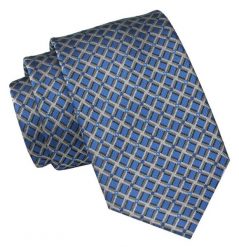 Męski Krawat Angelo di Monti - Niebieski w Kratkę. Niebieskie krawaty i muchy Angelo di Monti, bez wzorów, z tkaniny, eleganckie. Za 45.00 zł.