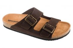 Klapki męskie, Aiden - Leelan. Brązowe klapki męskie Skechers, bez wzorów, z materiału, bez zapięcia. Za 189.99 zł.