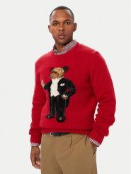 Polo Ralph Lauren Sweter 710B28797001 Czerwony Regular Fit. Czerwone swetry męskie Polo Ralph Lauren, m, bez wzorów, z wełny, bez kołnierzyka, bez ramiączek. Za 3,199.00 zł.