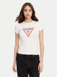 Guess Jeans T-Shirt W4YI04 J1314 Biały Regular Fit. Białe t-shirty damskie Guess Jeans, xxl, z aplikacjami, z bawełny, bez kołnierzyka, bez ramiączek. Za 109.99 zł.
