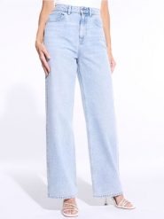 Jeansy wide leg - niebieski. Niebieskie jeansy damskie Sinsay, bez wzorów, z denimu, z podwyższonym stanem, długie. Za 45.99 zł.