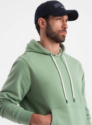 Ombre Bluza męska dresowa kangurka z kapturem - zielona V3 OM-SSBN-0177 S. Zielone bluzy męskie Ombre, m, bez wzorów, z dresówki, z kapturem. Za 109.99 zł.