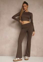 Brązowe Legginsy Dzwony High Waist Orruvana. Brązowe legginsy damskie Renee, bez wzorów, z jeansu. Za 49.99 zł.