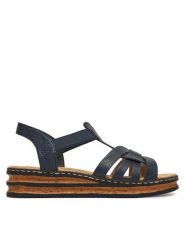 Rieker Sandały CEO-62918-14 Granatowy. Niebieskie sandały damskie Rieker, bez wzorów, ze skóry, bez obcasa, na koturnie, bez zapięcia. Za 299.99 zł.