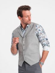 Męska kamizelka garniturowa z kołnierzem - jasnoszara V1 OM-BLZV-0109 - XXL. Szare garnitury męskie Ombre Clothing, l, bez wzorów, z poliesteru. W wyprzedaży za 119.99 zł.