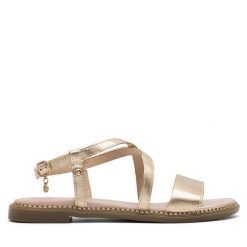 Sandały Lasocki. Żółte sandały damskie Lasocki, bez wzorów, bez obcasa, na płaskiej podeszwie, bez zapięcia. Za 139.99 zł.