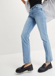 Dżinsy ze stretchem STRAIGHT, mid waist. Niebieskie jeansy damskie bonprix, bez wzorów, z jeansu. Za 129.99 zł.