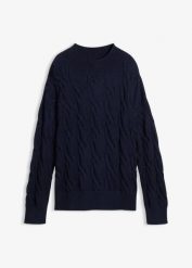 Sweter oversize z miękkiej mieszanki wiskozy. Niebieskie swetry nierozpinane damskie bonprix, bez wzorów, z wiskozy, bez kołnierzyka, bez ramiączek. Za 139.99 zł.