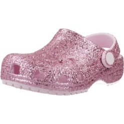 Sandały CROCS CLASSIC CHUNKY GLITT Rose. Czerwone sandały damskie Crocs, bez wzorów, z gumy, bez obcasa, bez zapięcia. Za 199.99 zł.