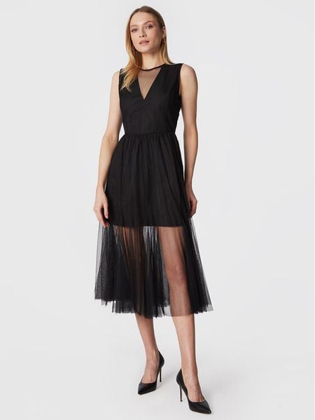 TWINSET Sukienka koktajlowa 231TP2721 Czarny Regular Fit. Czarne sukienki damskie Twinset, bez wzorów, z syntetyku, wizytowe, bez kołnierzyka, bez ramiączek. Za 949.99 zł.