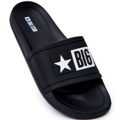 Klapki Męskie Big Star Gumowe Czarne DD174699. Czarne klapki damskie z aplikacjami, z gumy, bez zapięcia. Za 125.89 zł.