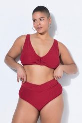 Damskie Figi bikini wysoki stan paski frotte pasek w kopertowym stylu. Czerwone stroje kąpielowe damskie Ulla Popken, plus size, bez wzorów, z elastanu. Za 100.99 zł.