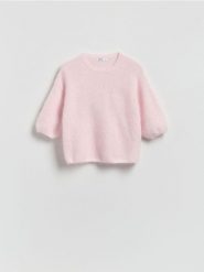 Sweter z wełną - pastelowy róż. Czerwone swetry nierozpinane damskie Reserved, l, bez wzorów, z dzianiny, bez kołnierzyka, bez ramiączek. Za 159.99 zł.