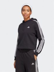 Adidas Bluza Essentials 3-Stripes French Terry Crop Hoodie IC8767 Czarny Regular Fit. Czarne bluzy damskie Adidas, l, bez wzorów, z bawełny, sportowe, bez ramiączek, bez kaptura. Za 149.99 zł.