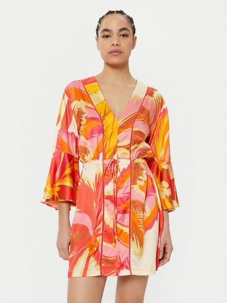 Maaji Sukienka letnia Jungle Palm PT2472CPO007 Pomarańczowy Regular Fit. Brązowe sukienki damskie Maaji, na lato, l, bez wzorów, z wiskozy, bez kołnierzyka, bez ramiączek. Za 209.99 zł.