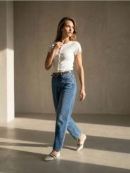 Jeansy balloon high waist z paskiem - granatowy. Niebieskie jeansy damskie Sinsay, bez wzorów, z jeansu, z podwyższonym stanem. Za 69.99 zł.