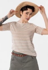 T-shirt w paski, bawełna organiczna, TM-DAVI. Brązowe t-shirty damskie Volcano, s, bez wzorów, z bawełny, bez kołnierzyka, bez ramiączek. Za 64.99 zł.