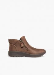 Botki marki Skechers z zamkiem błyskawicznym. Brązowe botki damskie bonprix, bez wzorów, bez obcasa, bez zapięcia. Za 249.99 zł.