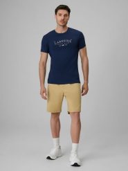4F Spodenki casual męskie - beżowe M. Brązowe szorty męskie 4F, bez wzorów, z bawełny, casualowe. Za 149.99 zł.