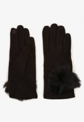 Czarne Rękawiczki z Bawełną Ozdobione Futrzanym Pomponem Nadelina. Czarne rękawiczki damskie Renee, bez wzorów, z bawełny. Za 24.99 zł.