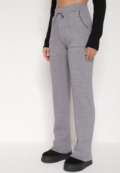 Szare Sweterkowe Spodnie z Wełną z Ozdobnymi Kieszeniami Monilana. Szare spodnie materiałowe damskie Born2be, bez wzorów, z jeansu. Za 79.99 zł.