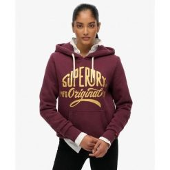 Bluza damska z kapturem Superdry Mfg Original Metallic. Fioletowe bluzy damskie Superdry, l, bez wzorów, eleganckie, bez ramiączek, z kapturem. Za 342.10 zł.