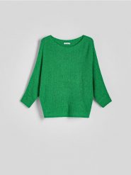 Sweter kimono - zielony. Zielone swetry nierozpinane damskie Reserved, l, bez wzorów, z dzianiny, bez kołnierzyka, bez ramiączek. W wyprzedaży za 59.99 zł.