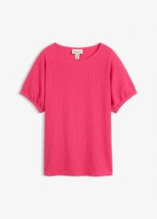 T-shirt ze strukturowanego materiału. Białe t-shirty damskie bonprix, bez wzorów, bez kołnierzyka, bez ramiączek. Za 37.99 zł.